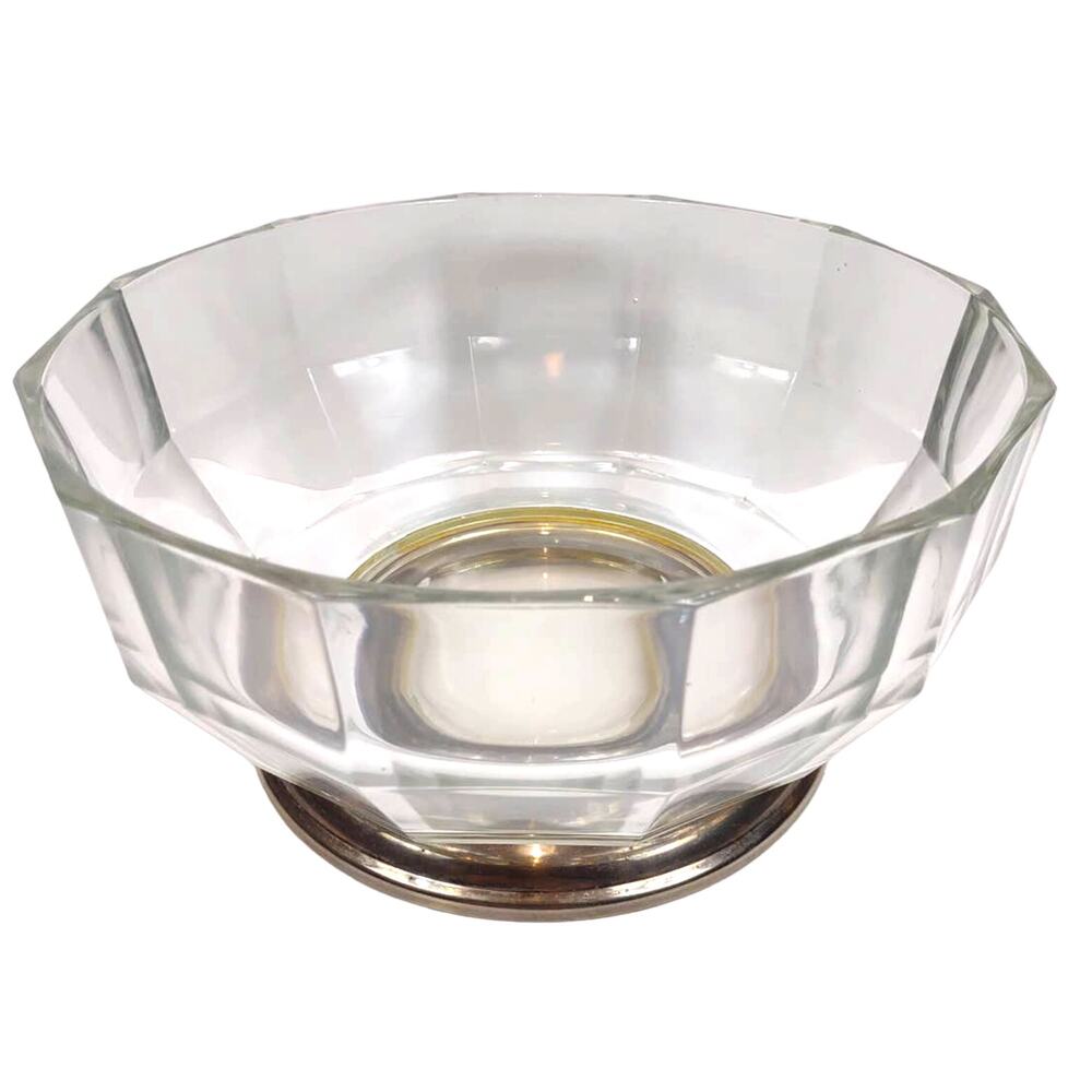 Vintage Decagon Crystal Godinger Bowl Silver Plate Base Made In Italy Geometric